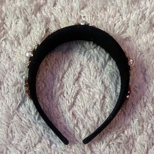 Black Pearl & Jewel Embellished Women's Headband